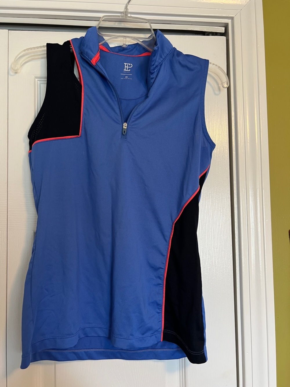 EP Performance Blue & Black Sleeveless Golf Polo with Pink Piping